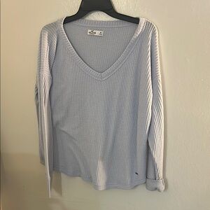 Light Gray V-Neck Waffle Knit Sweater